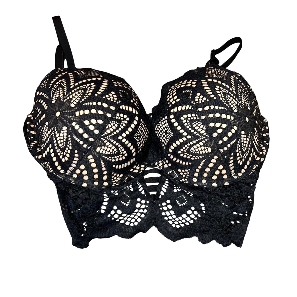 La Senza Size‎ D/DD Beyond Sexy Black Lace Strappy Cage Bra Push Up Underwire